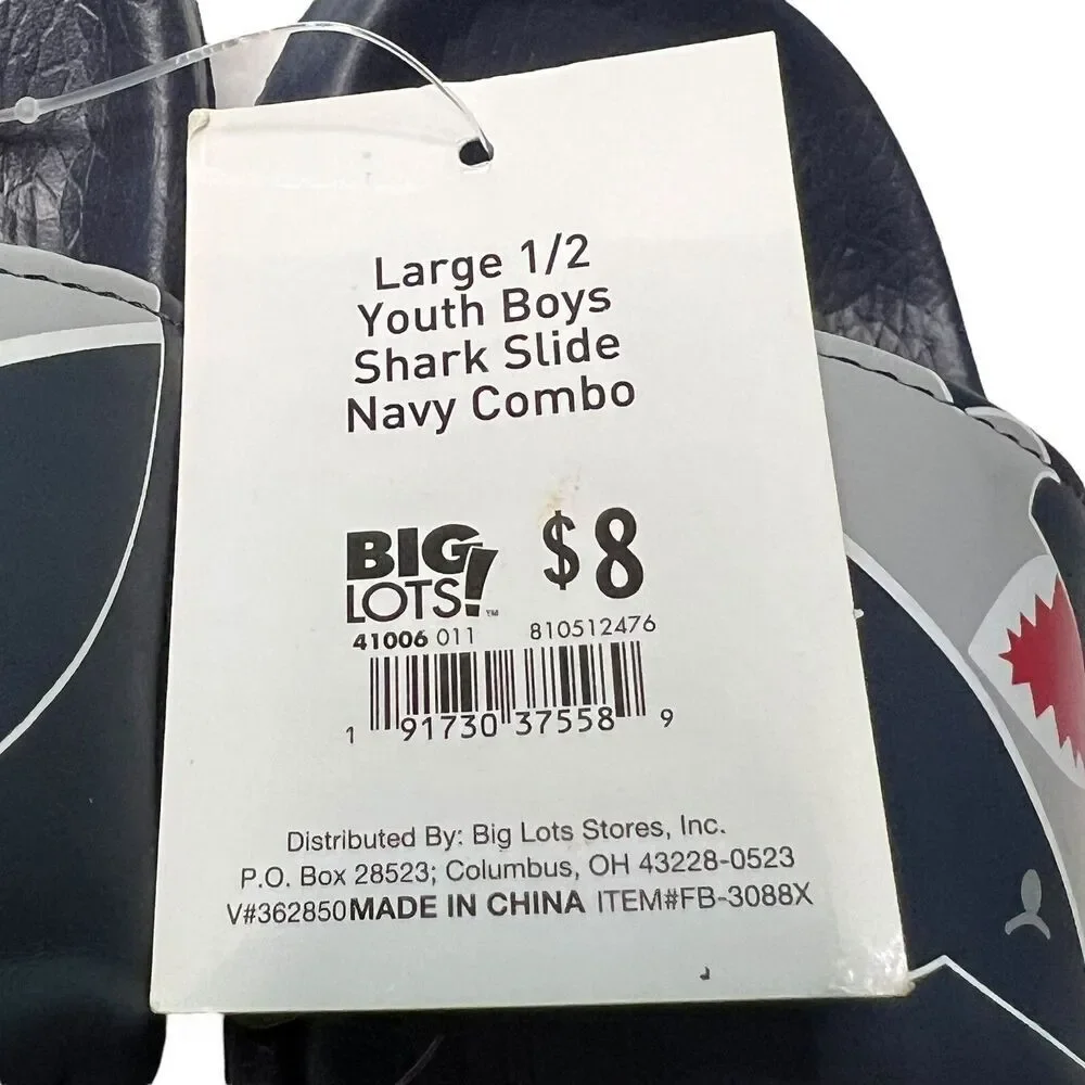 Shark Slides Youth Boys Navy Combo Sandals Summer‎ Pool Shoes Large 1/2